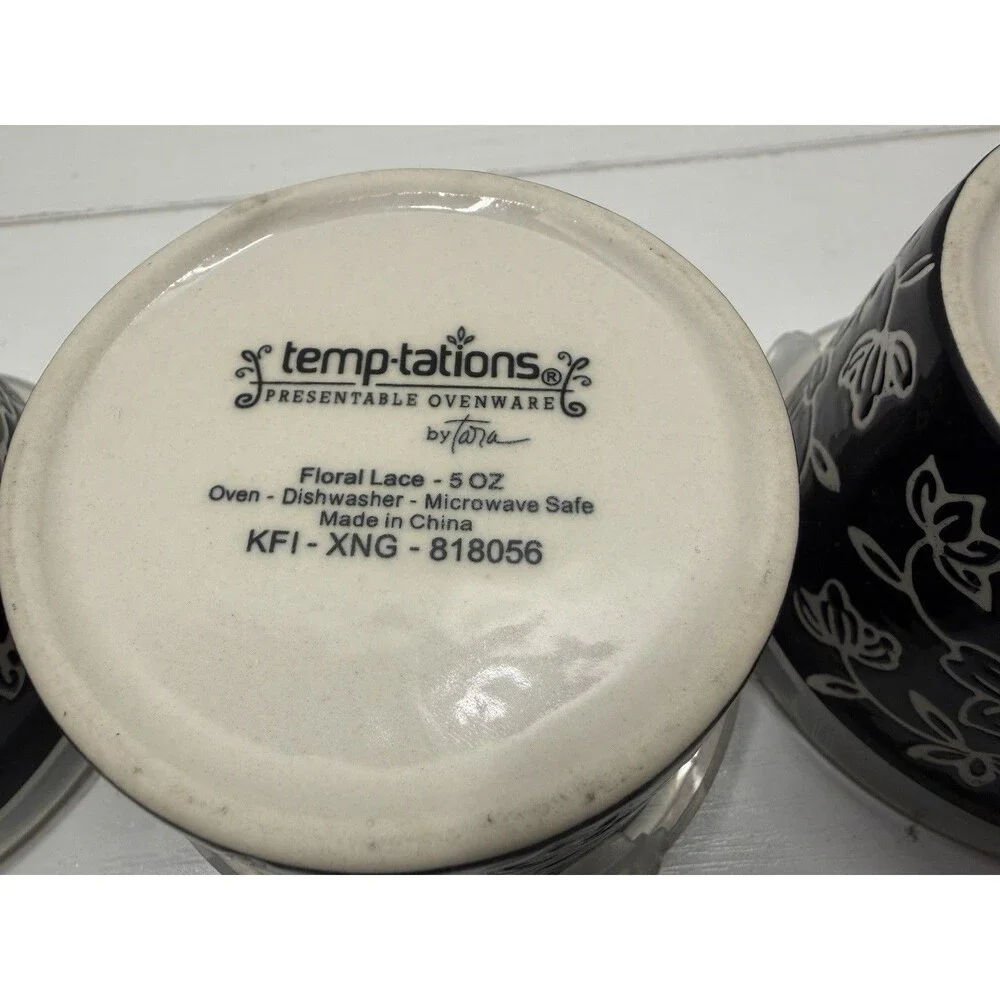 Set Of 3 temp-tations Presentable Ovenware Floral Lace 5 oz. with Lids 818052